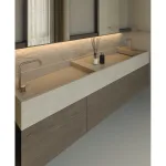 Умывальник подвесной на 2 чаши Luxestone 194x45x20 см из керамогранита, со щелевыми ливнями, со съемными ревизиями (Stonesink_model_7_1) - Фото 3